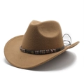 Cappello da cowboy marrone in feltro di lana con fascia steampunk e tesa larga - M (56-58cm) / Cachi
