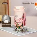 Pink 500ml Lily of the Valley coffee tumbler with SUS 316 stainless steel liner and strap - Summer Oleander