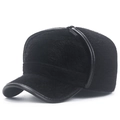Gorra térmica de invierno para hombre en forro polar negro con ribete de cuero - Talla única / Negro