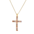 Collana con croce dorata con zirconi colorati taglio marquise su sfondo bianco - Croce in pietra marquise colorata in oro