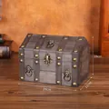 Vintage gray wooden jewelry box with lion head handle and bronze studs, 24x17x18cm size - Small House In Distressed Gray