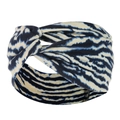 Detail of blue and beige zebra pattern fabric headband with a stylish twist knot design - Blue Beige Zebra Print (21)