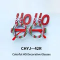 Festive red HO HO Christmas decorative glasses with white snowflake glitters and striped frames - Red Colorful HO HO HO Glasses