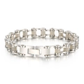 Bracciale a catena di bicicletta in acciaio inossidabile lucido con chiusura pieghevole - Stile Catena Meccanica Tutto Argento Lucido (KB50877)