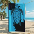 Microfiber beach towel featuring artistic turtle print with deep blue gradient patterns - B100-Geometric Art Turtle
