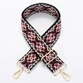 Adjustable canvas strap with wine red geometric pattern and gold metal hooks - Style 208 - Gold Hardware