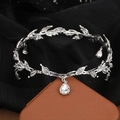 Silver vine crown detail with sparkling crystals and teardrop pendant for brides - Silver