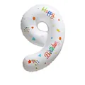 Ballon chiffre 9 blanc 32 pouces avec imprimés Happy Birthday colorés et étoiles - Chiffre 9 / 50 Pièces / Blanc