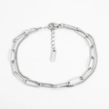 Silver double layer stainless steel bracelet with paperclip and box chain design - Silver (PB928)