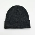 Dark grey knitted beanie hat with a cuffed brim design for winter warmth and comfort - Deep Heather Grey