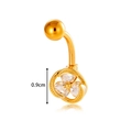 Gold-plated belly ring featuring a clear zircon three-petal flower pendant 0.9cm size - Gold Clover Style(0200-3#金)