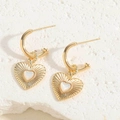 Detail of 14K gold plated heart earrings with mother of pearl and S925 silver needles - French Heart Mother of Pearl Texture Drop Earrings / Gold+White / S925 Silver Pin