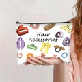 Close-up of white canvas zipper pouch featuring colorful hair accessories pattern design - Colored Hair Icons Style