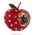 Creative red apple enamel brooch with gold trim and crystal rhinestones - Apple B07911