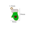 Green enamel Christmas glove pendant with a red heart on stainless steel base - Green Heart Glove