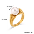 18K gold plated stainless steel ring with 10mm white pearl and dimensions details - Round Imitation Pearl Double-Sided Pattern Ring-Gold