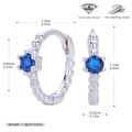 Detail of S925 sterling silver hoop earrings with 5A blue zircon and size specifications - 925 Silver / Platinum Plated (Blue)