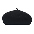 Detailed close-up of a black wool beret with a classic top stem for kids in autumn - 54cm / Black