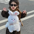 White plush bunny backpack for children with lace collar and pink bow detail - White With Scarf (Rabbit) / White