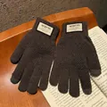 Thick charcoal grey knitted winter gloves with touchscreen fingertips and warm label - Coffee