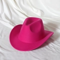 Detailansicht eines rosaroten Filz-Cowboyhuts mit klassischer Krone und breiter Krempe - Fuchsia