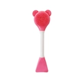 Detail of pink silicone bear face cleanser with dual-ended brush and spatula applicator - Deep Pink