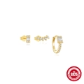 Three-piece set of golden S925 sterling silver square earrings with sparkling zircons - 3-Piece Set Gold #4 (Geometric Studs + Zirconia Hoop)
