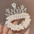 Elastico per capelli con perle e corona argentata decorata con stelle - Corona di Strass Bianchi a Stella a Cinque Punte