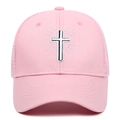 Berretto da baseball in mesh rosa con croce bianca ricamata e design a raggi di sole - Regolabile / Rosa