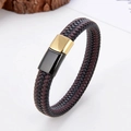 Bracciale in pelle intrecciata con chiusura magnetica in metallo nero e oro - Pelle Nero Marrone + Chiusura Oro Nero