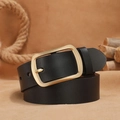 Ceinture classique en cuir noir pour hommes avec boucle métallique carrée dorée - Boucle à Ardillon Dorée Noir / 120cm