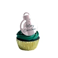 Golden foil cupcake liner with green frosting and Merry Christmas decorative topper - Rose Gold Bell