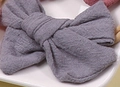 Grey cotton linen bow headband for babies with soft seamless nylon elastic band - Gray (MB2981)