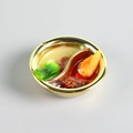 Miniature hot pot keychain with red and white resin broth in a gold metal bowl - Red Shrimp Hot Pot / No Buckle