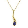 Bohemian gold necklace with irregular water drop pendant and blue natural stone inlay - Lapis Lazuli, 14K Gold Plated, Approx. Weight 1.49g