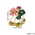Pink enamel lotus brooch with green leaf and purple crystal rhinestones for women - XD824435 Lotus Flower Gem