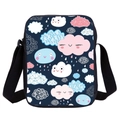Kids crossbody bag with cartoon cloud pattern on navy blue fabric and black strap - Dark Blue Smiling Clouds