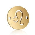Golden stainless steel Leo zodiac charm with cutout symbol and double connectors - 5 Pcs/Pack / Gold-Leo