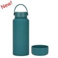 Dark teal 1L insulated sports water bottle with matte finish and silicone base sleeve - 1 L / Glass Green
