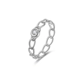 S925 sterling silver chain link ring with a sparkling round bezel-set zircon stone - US 6 / Platinum