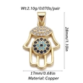 Detail of Hamsa hand pendant in gold-plated copper with blue and clear cz stones - DBN155-02 (Blue Zirconia Hamsa)