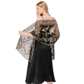 Elegant black mesh shawl with gold floral sequin embroidery for evening parties - Black and Gold