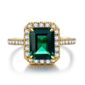 Bague en argent 925 avec émeraude et plaqué or 18 carats sertie d'une pierre verte carrée - US 5 / Or Vert Émeraude