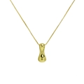 Detailed view of polished 18k gold puffy water-drop pendant on a delicate chain - Letter I