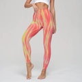 Seamless high-waisted yoga pants with red, yellow, and green flame tie-dye pattern - Orange