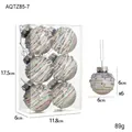 6cm iridescent silver glitter Christmas ball ornaments set of 6 in box packaging - 6CM Iridescent Grey Spiral Stripe Ball