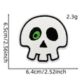 Skull embroidery patch dimensions: 6.5cm height and 6.4cm width on white background - 18# Green-eyed Skull