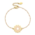 Dettaglio del bracciale a margherita in acciaio inossidabile con perle rosa e chiusura - Xn015 Rosa