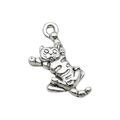 Antique silver cat charm in climbing pose for DIY jewelry making and necklaces - 1pc Cat 11x21mm 1.2g (11294)