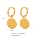 Golden 316L stainless steel round disc earrings with lava texture on white background - Hammered Disc Style (HE0016G23)